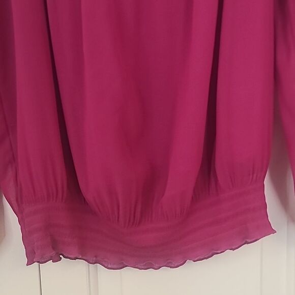 EXPRESS Peasant Blouse Semi Sheer Long Sleeve Fuschia Pink Size M - Picture 4 of 11